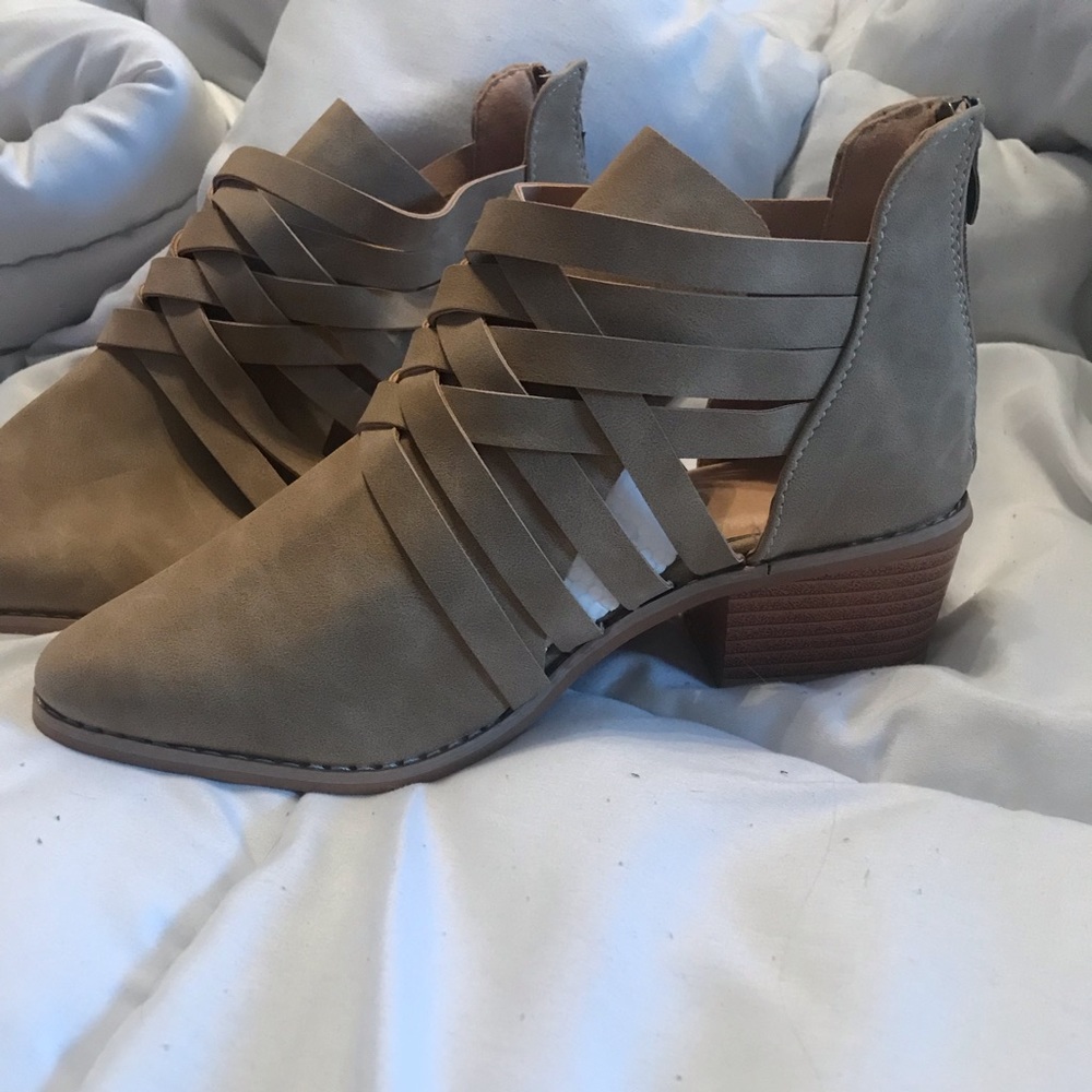 Woven tan booties